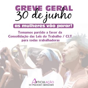 Articulação de Mulheres Brasileiras provoca todos os seus agrupamentos locais para participarem ativamente dos movimentos contra o governo golpista, contra as reformas! Diretas por Direitos!