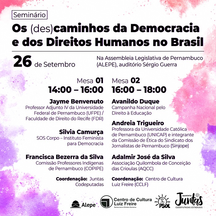 Os (des)caminhos da Democracia e dos Direitos Humanos no Brasil é tema de seminário na ALEPE